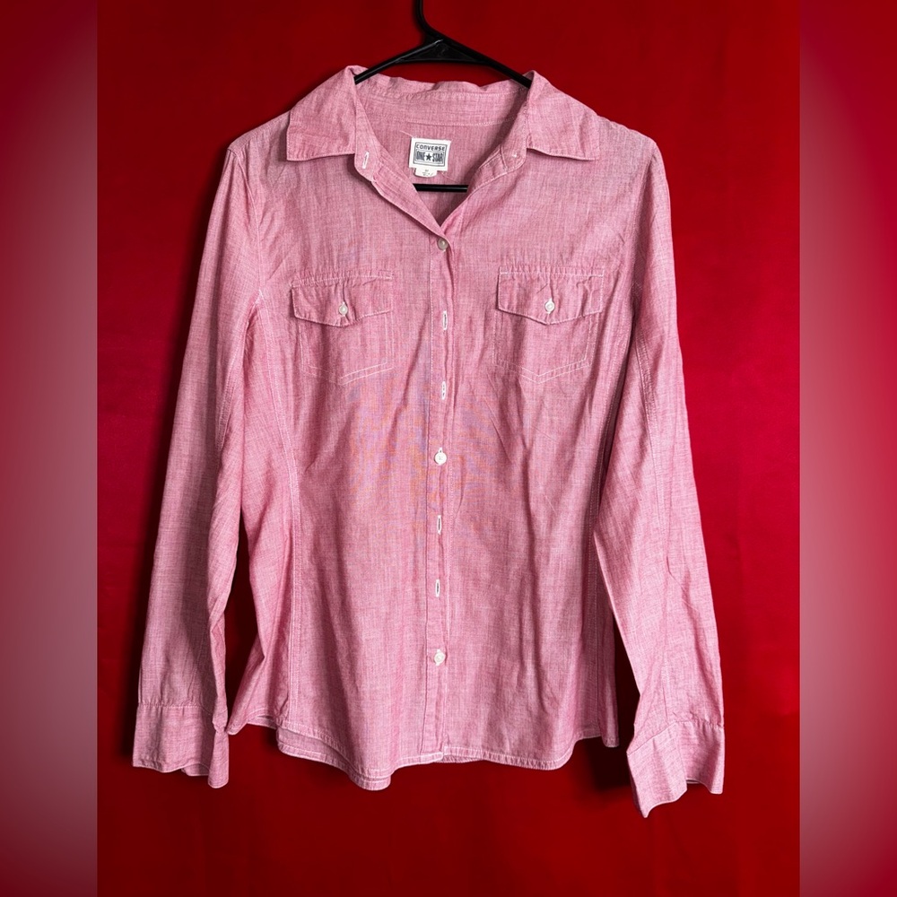 #316-Converse One Star Vintage Red/White Button Up Flannel Size Medium